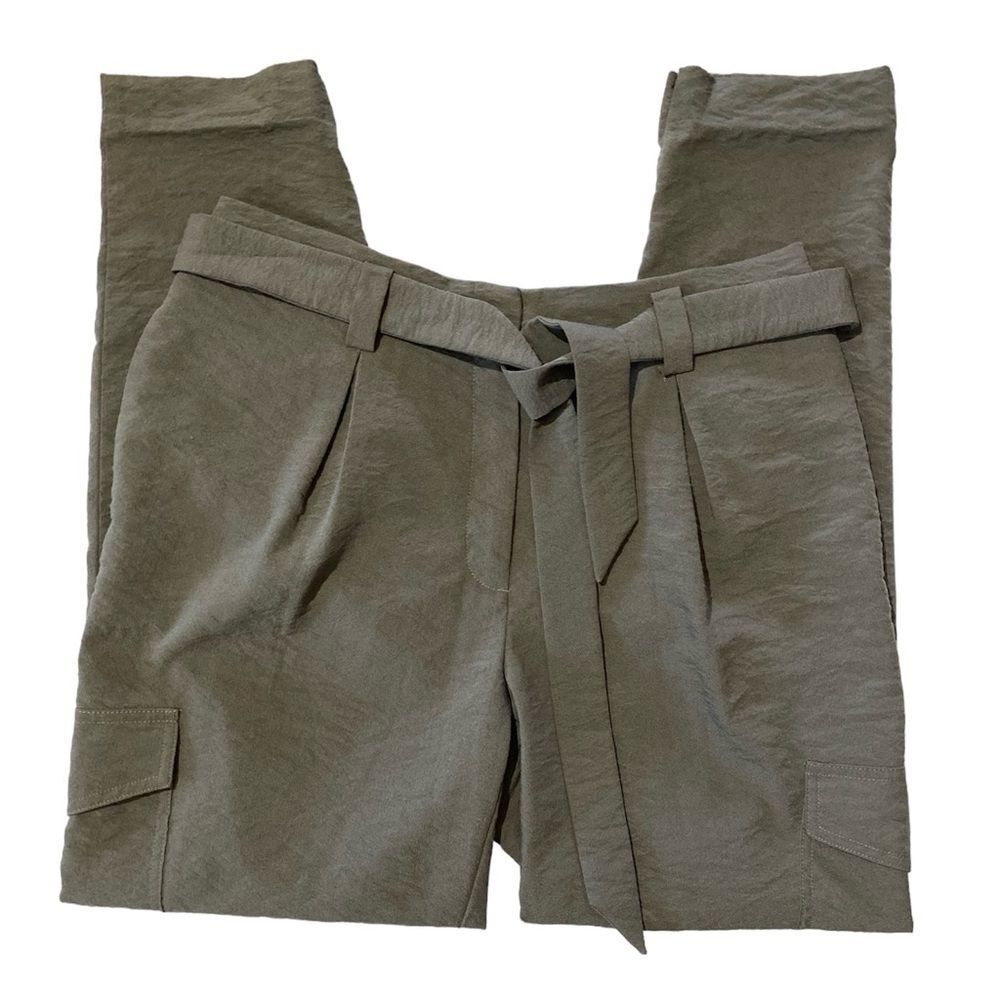 Chico's Soft Utility Ankle in Deep Olive Pleated Belted Cargo Pants Size 6R